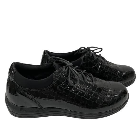 Drew Womens Black Crocodile-Embossed Lace-Up Shoes Size 10M Comfortable Arch Sup - Picture 1 of 10